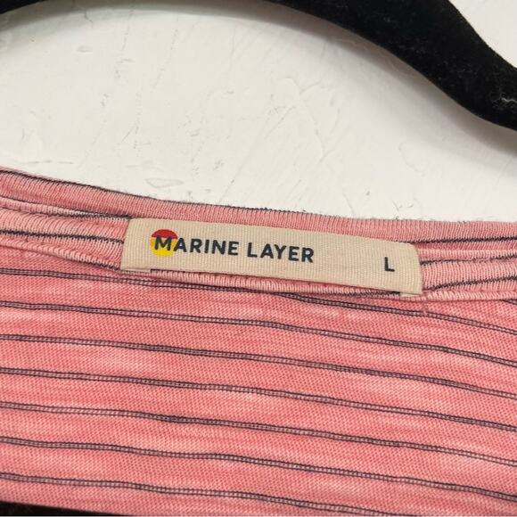 Marine Layer Pink Striped Short Sleeve Tee Shirt Womens L Casual Pocket Classic - Picture 9 of 9